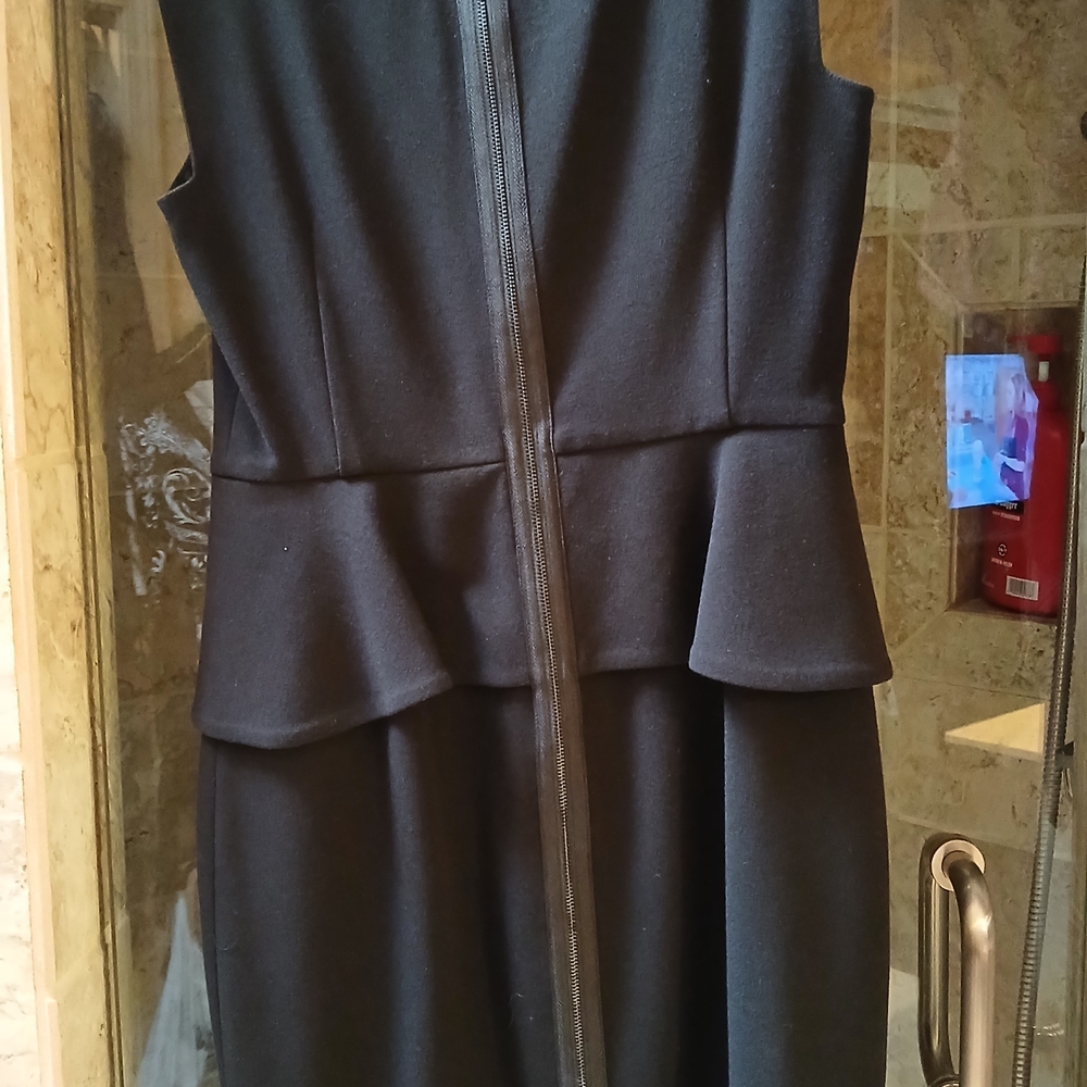 BCBG Elegant Black Midi Dress with Peplum